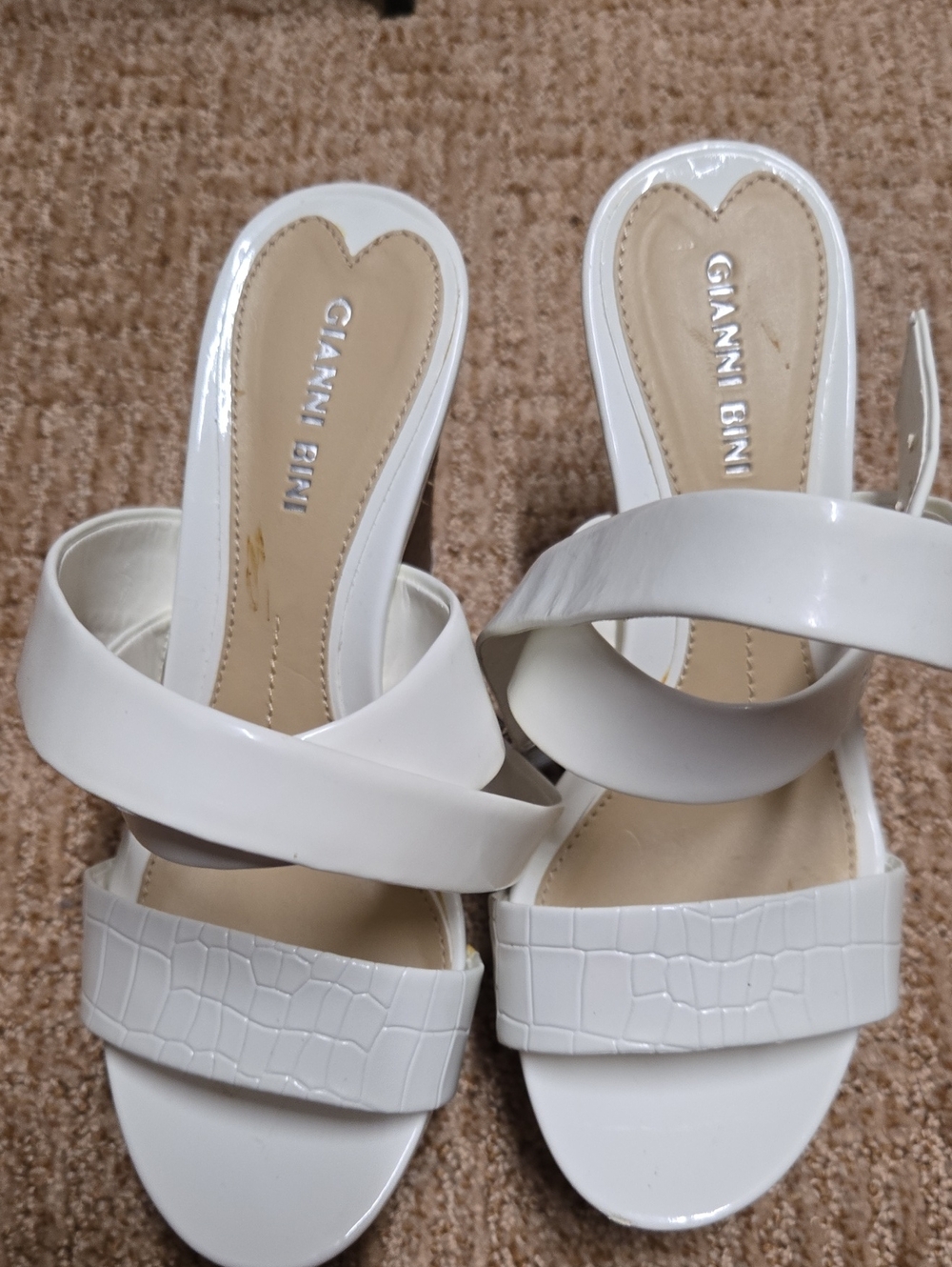 Gianni Bini White Croc-Texture Strap Block Heel Sandals